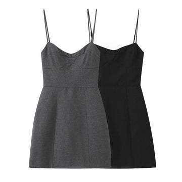 Women's Waist Trimming Spaghetti Straps Short Dress